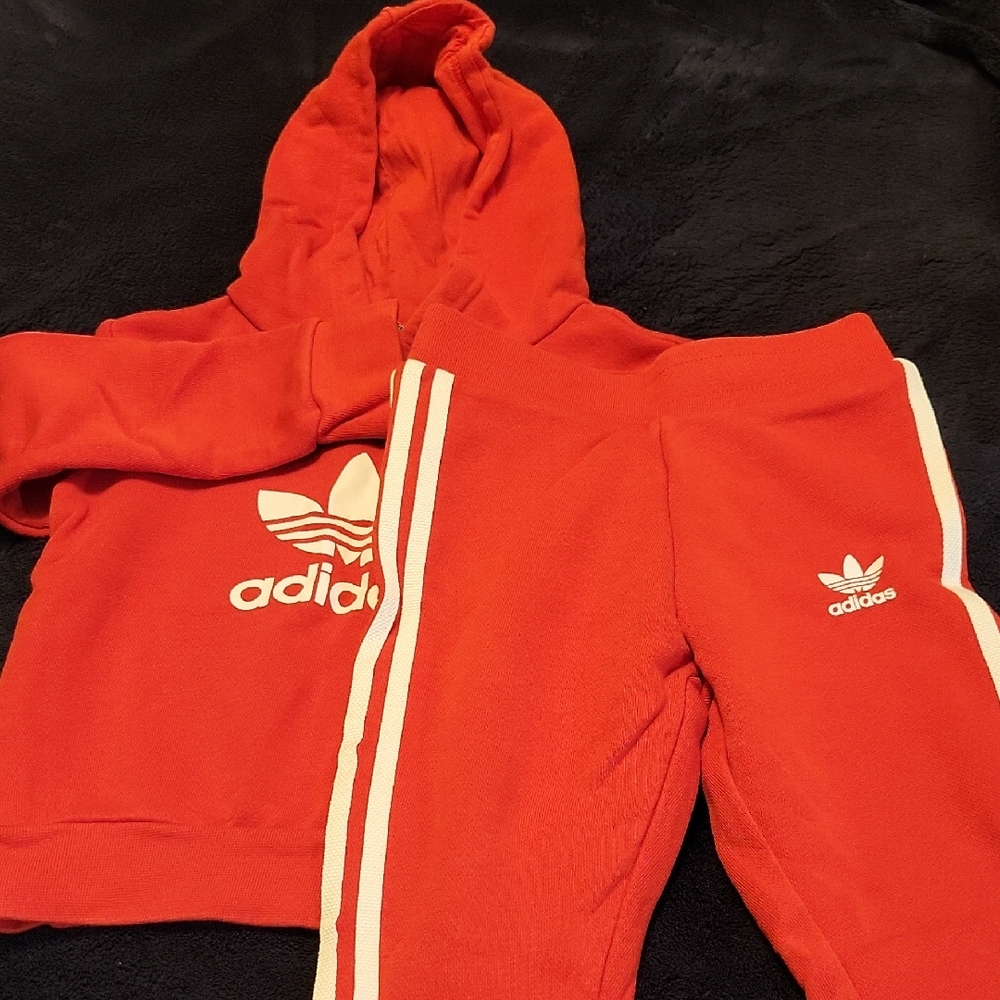 Adidas Kids Red Sweatpants & Hoodie Set